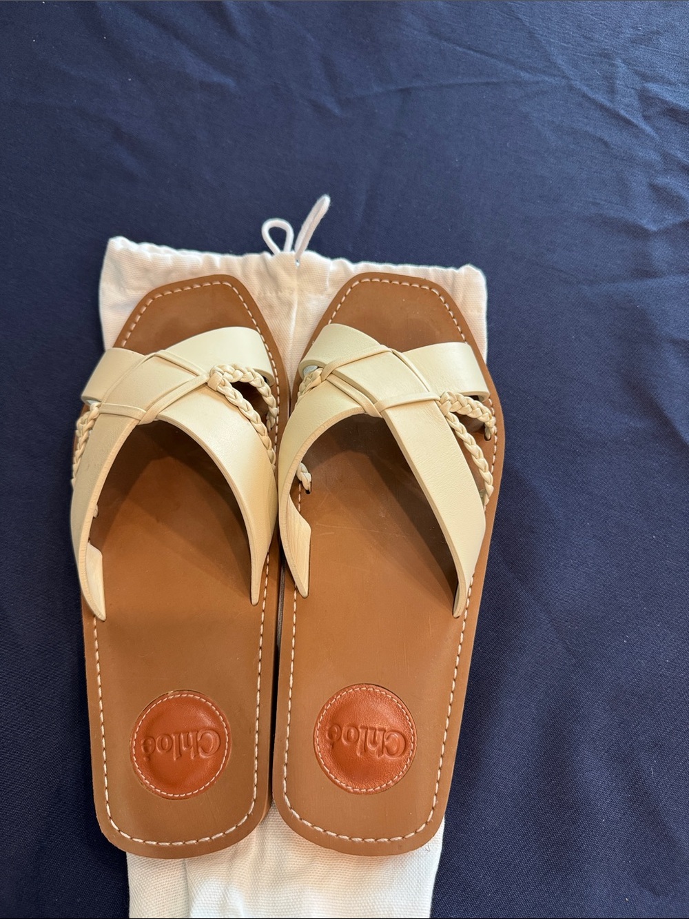 Chloe Cream Braided Leather Cross-Strap Slide Sandals